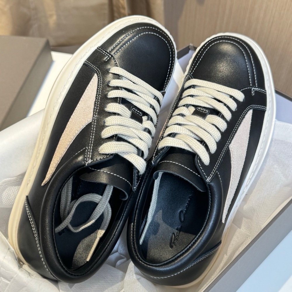 Rick Owens Black and Cream Sneakers